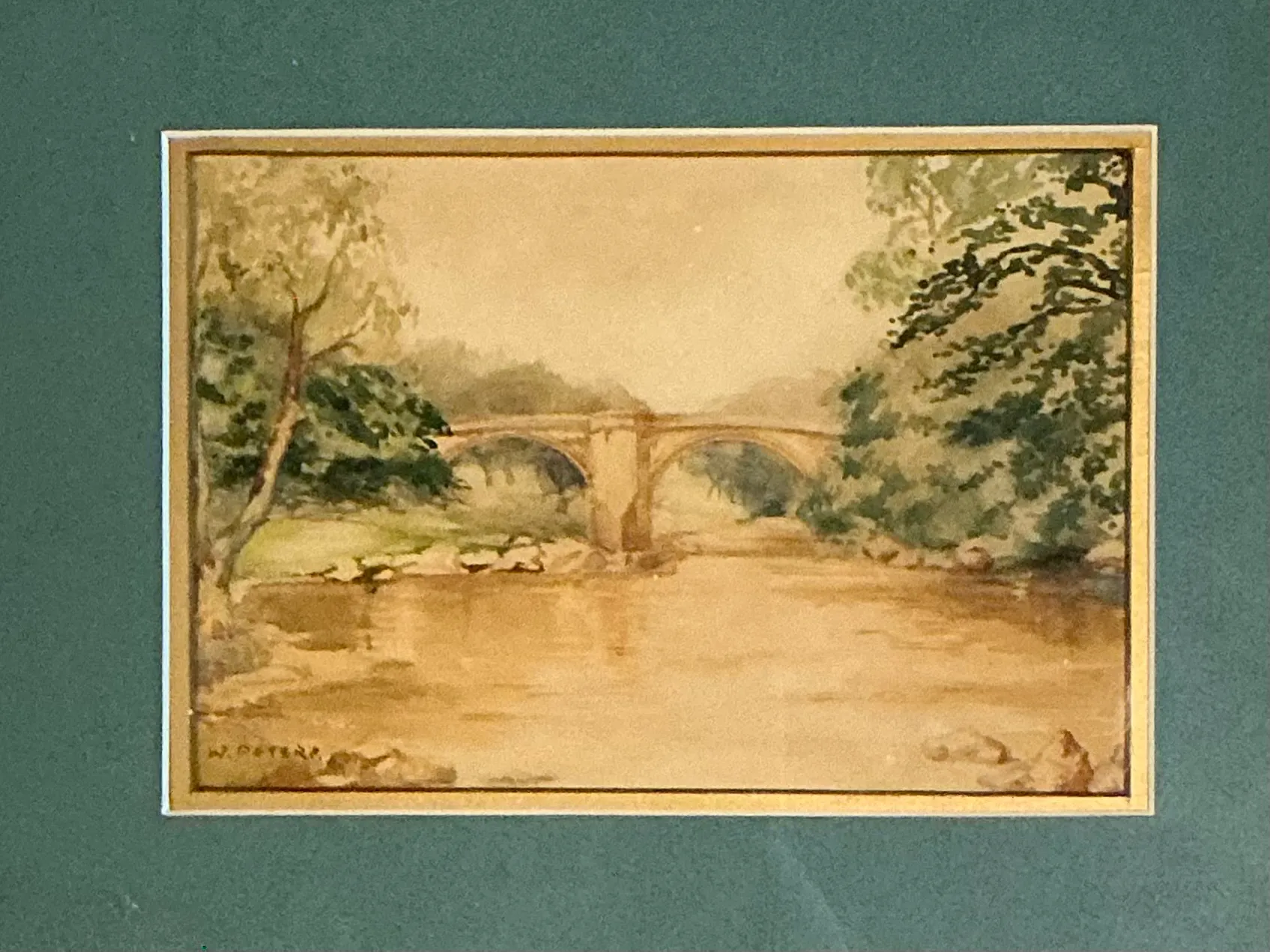 Vintage Bridge Landscape Art in Frame — additional photo 4