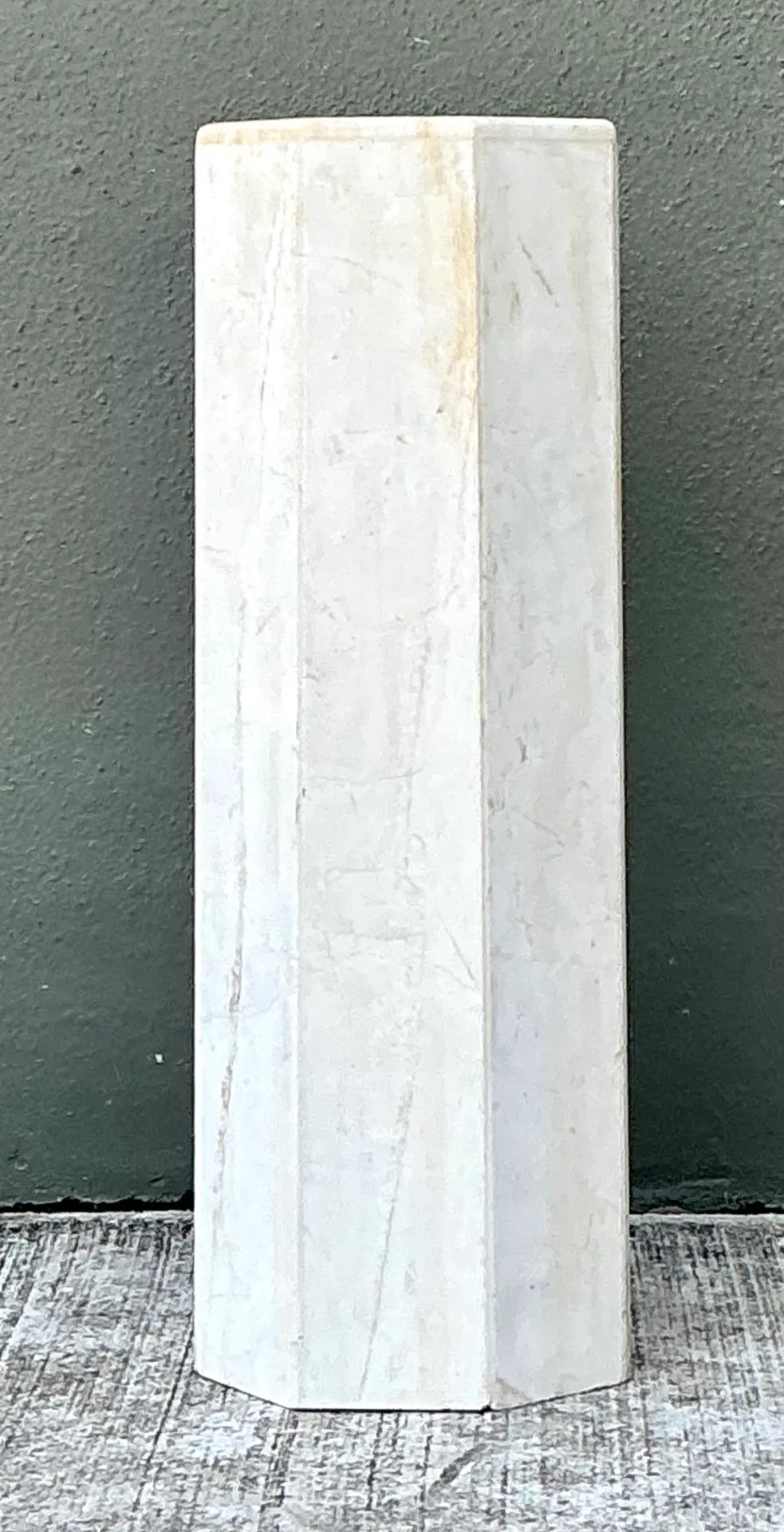 Vintage Medium White Marble Hexagonal Pedestal — additional photo 4