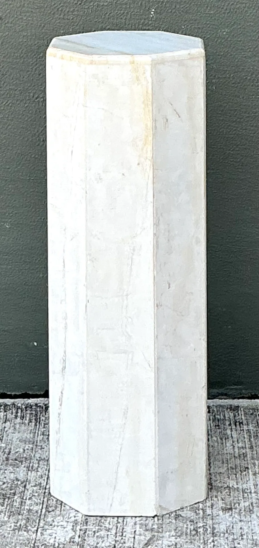 Vintage Medium White Marble Hexagonal Pedestal — additional photo 8