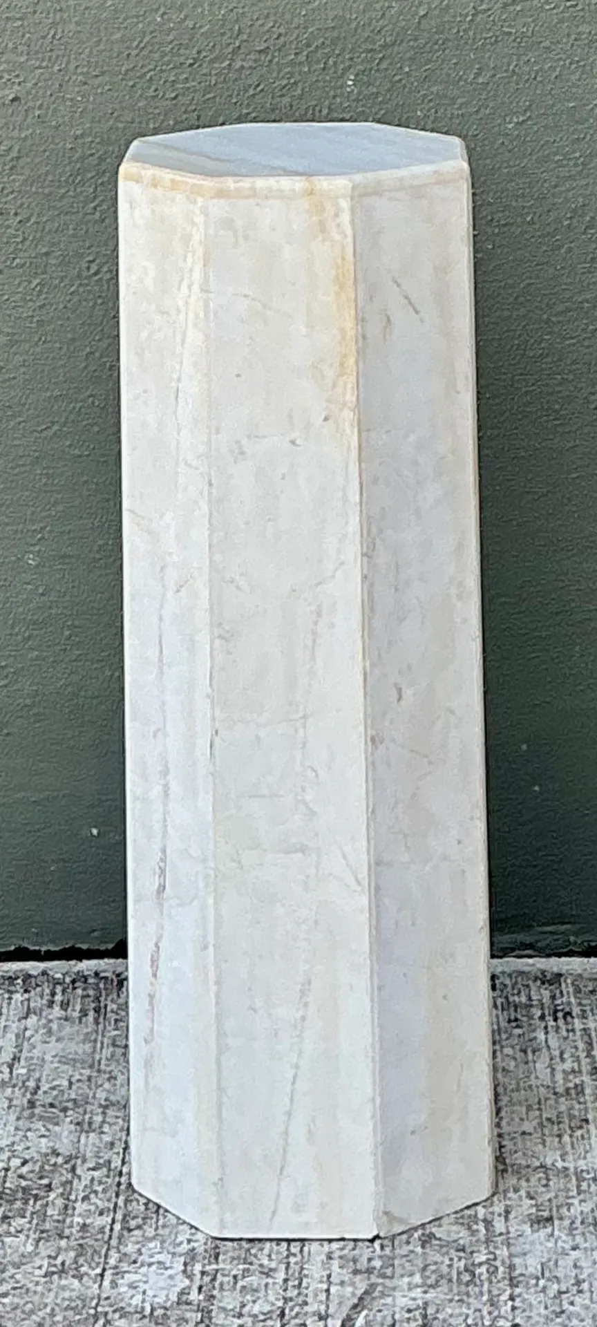 Vintage Medium White Marble Hexagonal Pedestal — additional photo 7