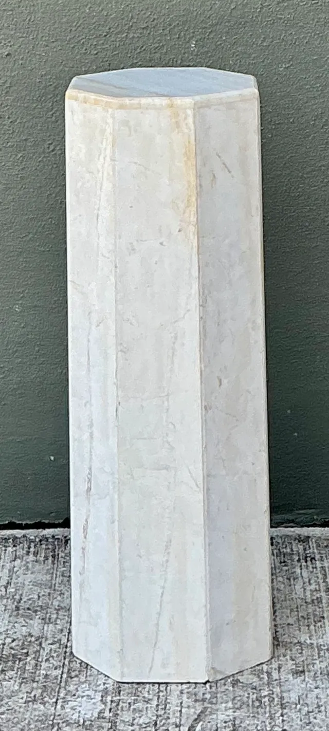 Vintage Medium White Marble Hexagonal Pedestal — additional photo 7