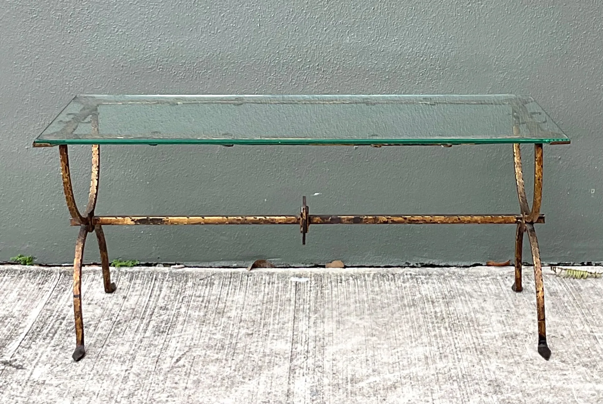 Vintage Hammered Iron and Glass Coffee Table — additional photo 6