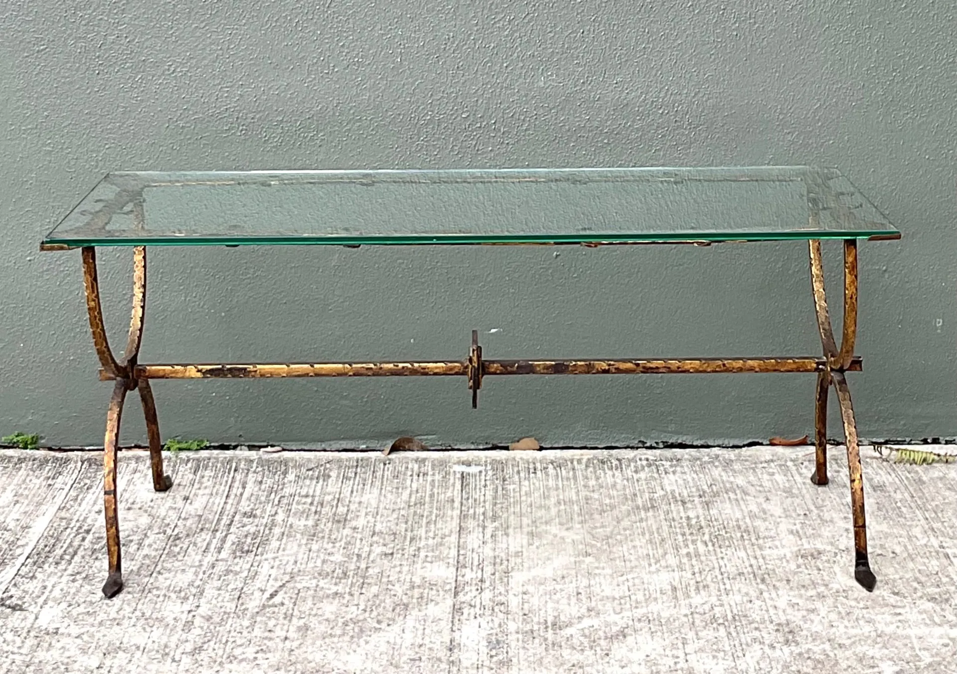 Vintage Hammered Iron and Glass Coffee Table — additional photo 1
