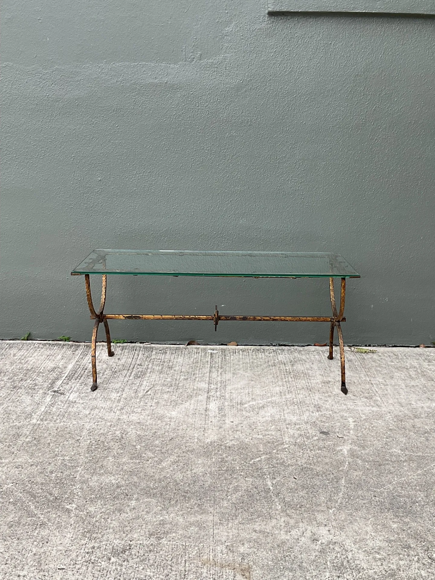 Vintage Hammered Iron and Glass Coffee Table — additional photo 3
