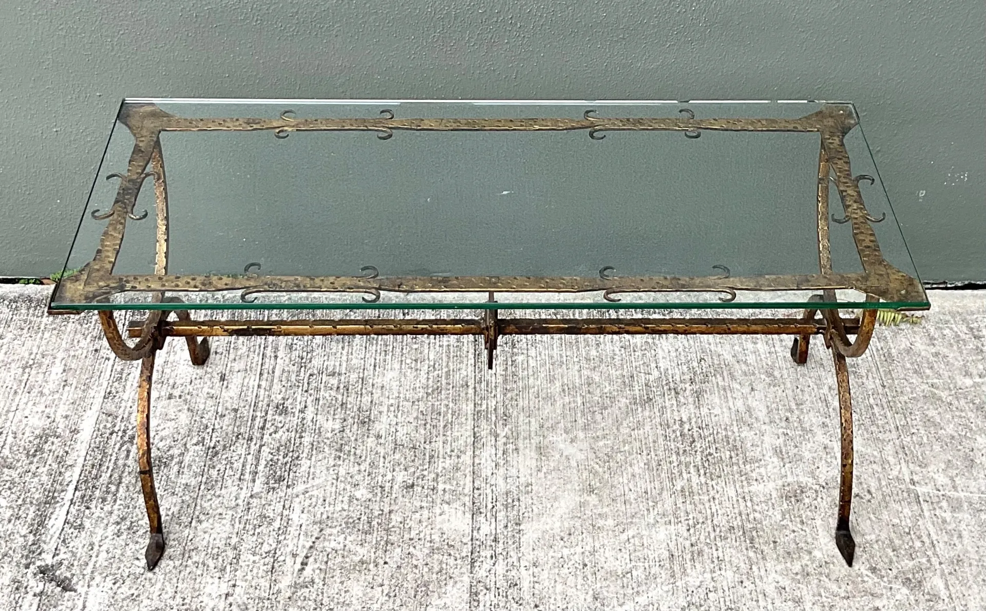 Vintage Hammered Iron and Glass Coffee Table — additional photo 5