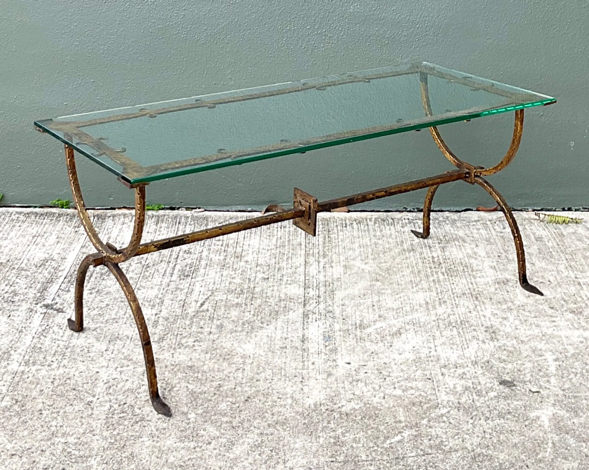 Vintage Hammered Iron and Glass Coffee Table — additional photo 7