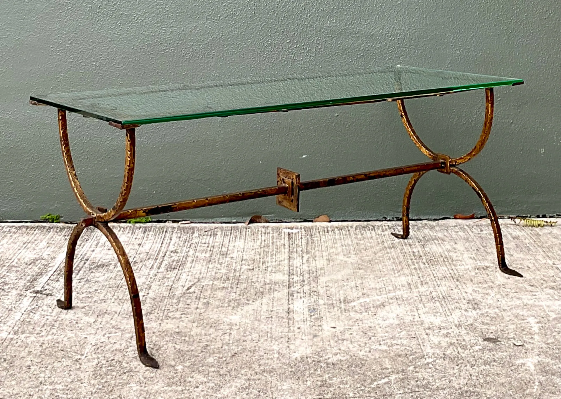 Vintage Hammered Iron and Glass Coffee Table — additional photo 8