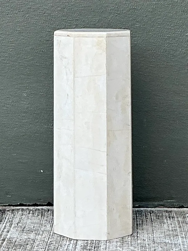 Vintage Small White Marble Hexagonal Pedestal — additional photo 6