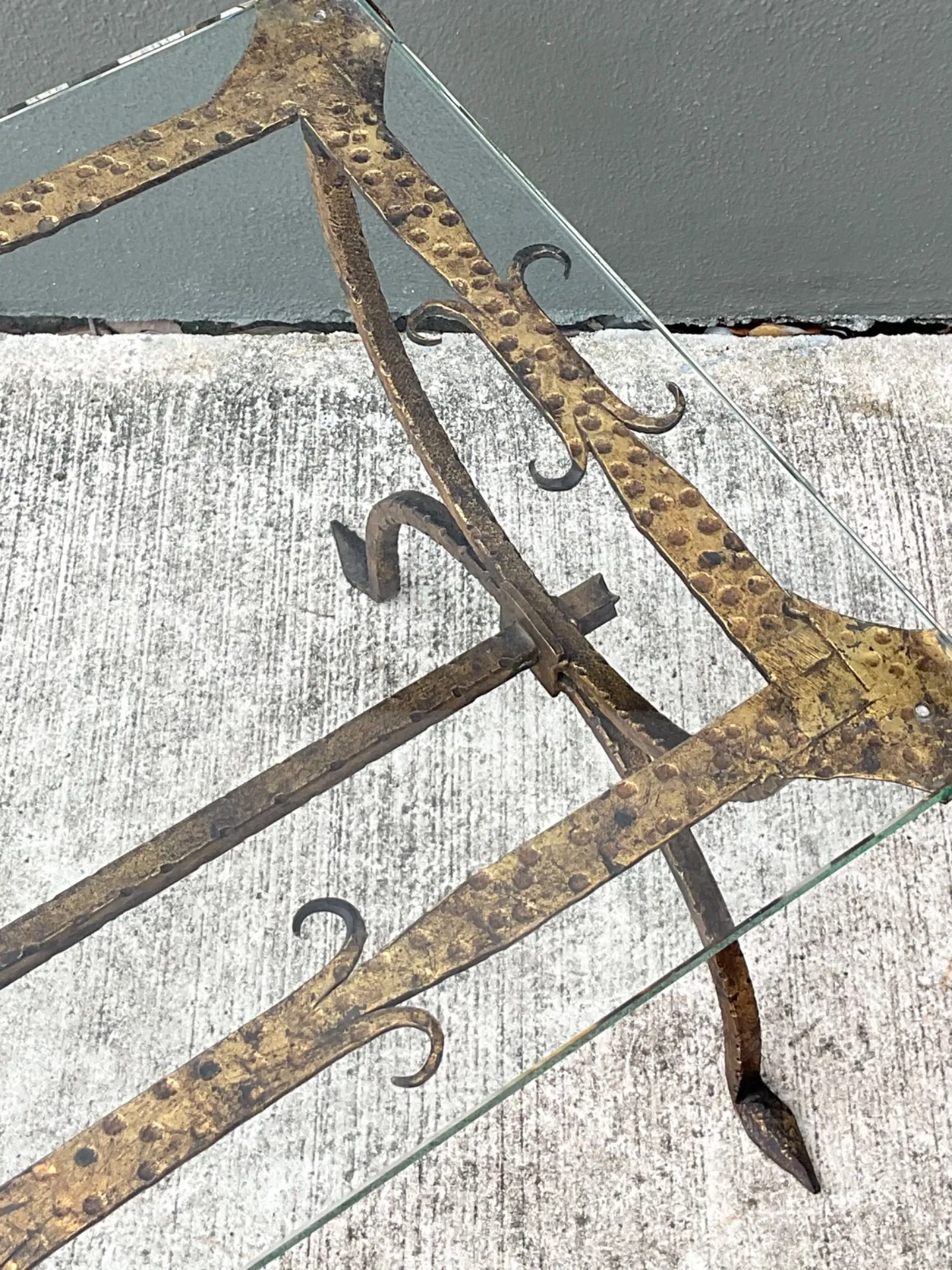 Vintage Hammered Iron and Glass Coffee Table — additional photo 2