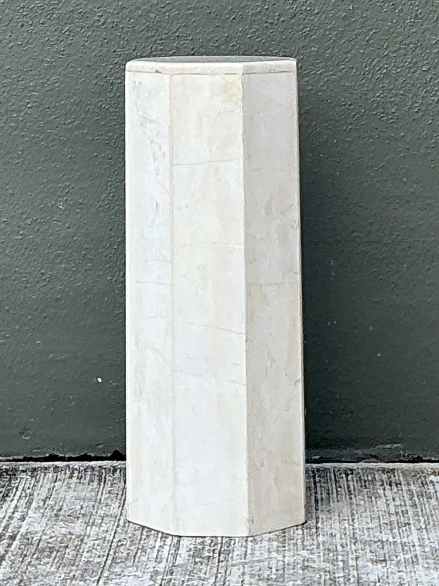 Vintage Small White Marble Hexagonal Pedestal — additional photo 1