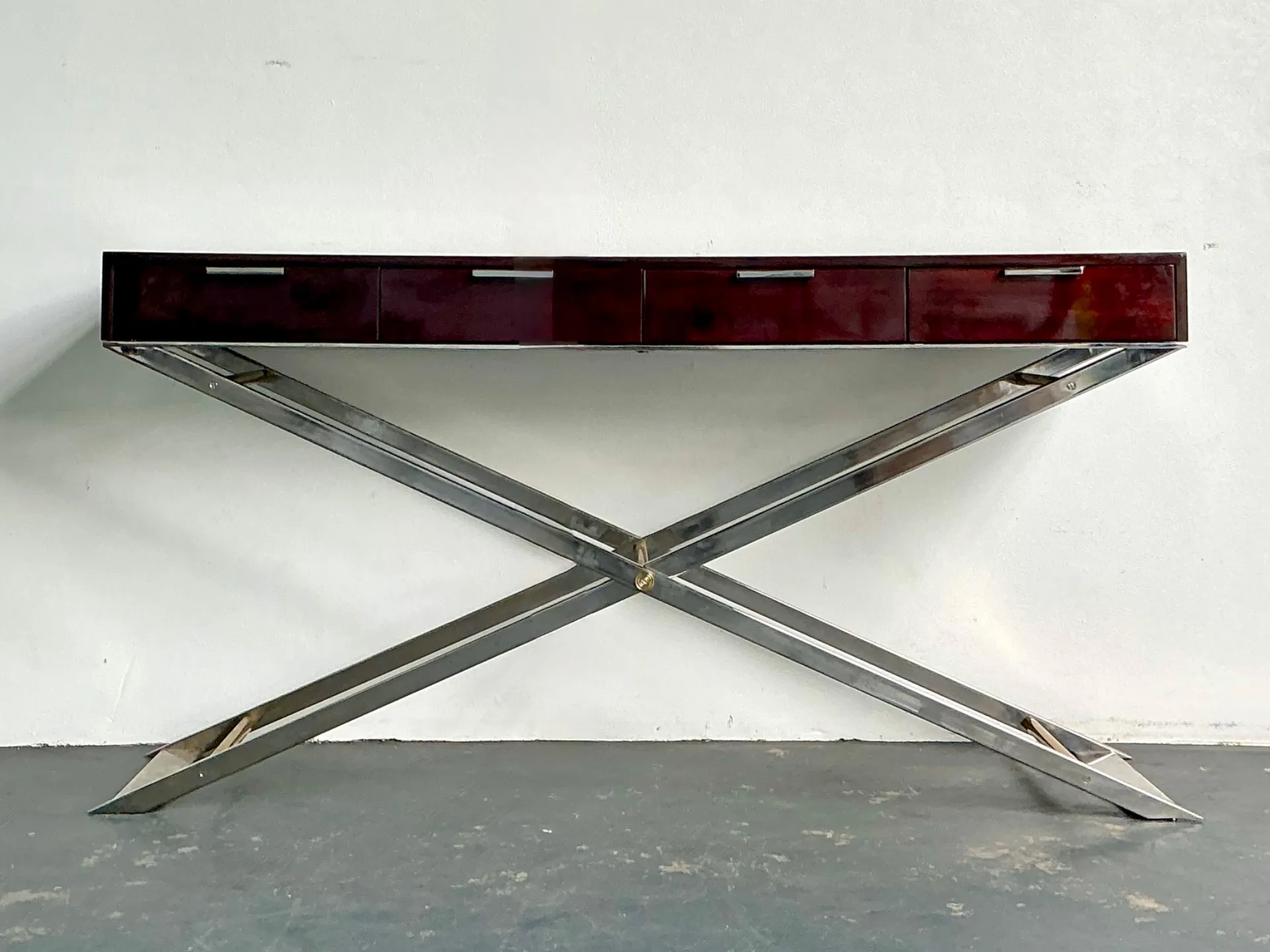 Vintage Chrome and Wood Console Table with Brass Accents — additional photo 4