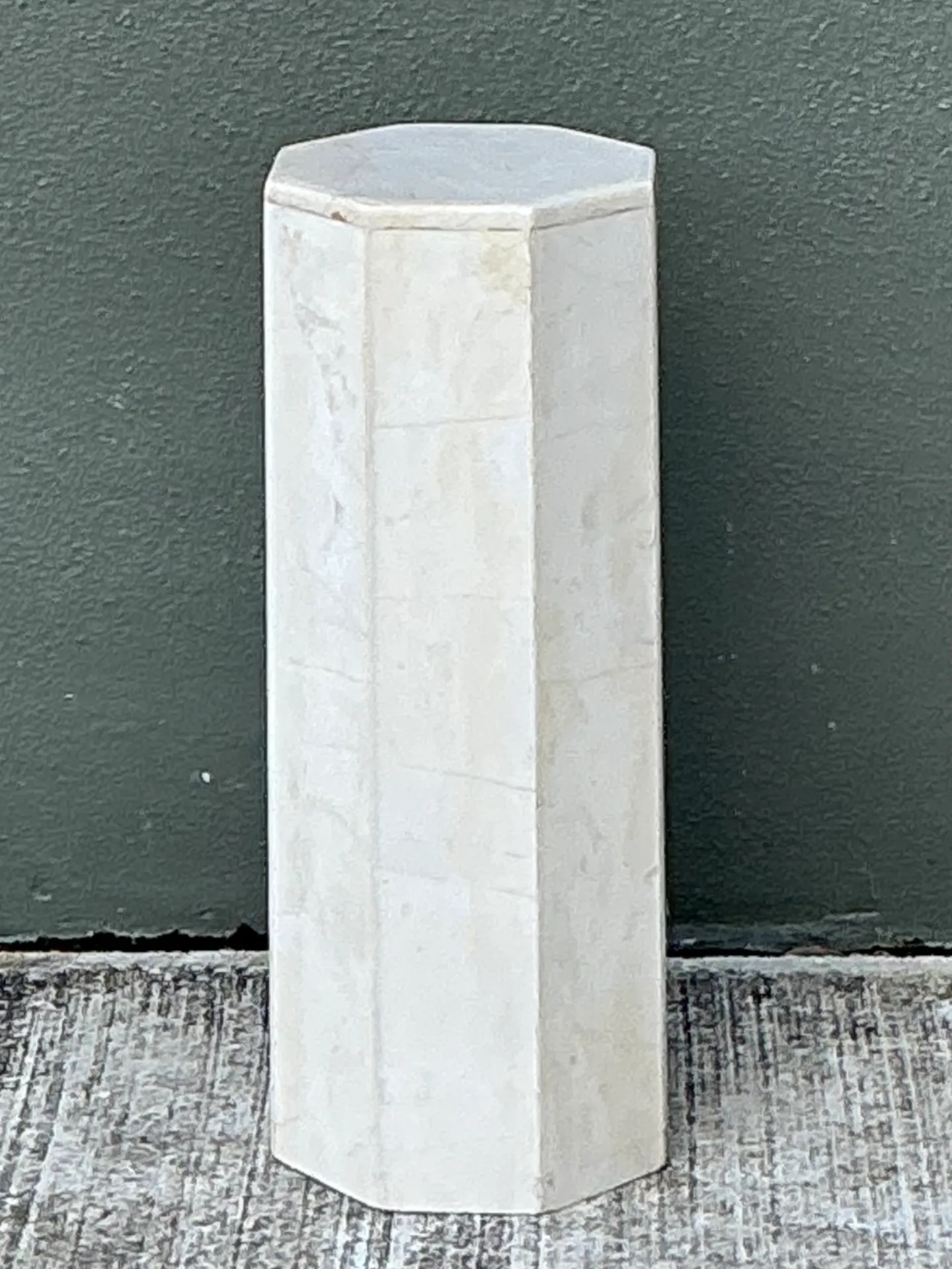 Vintage Small White Marble Hexagonal Pedestal — additional photo 2