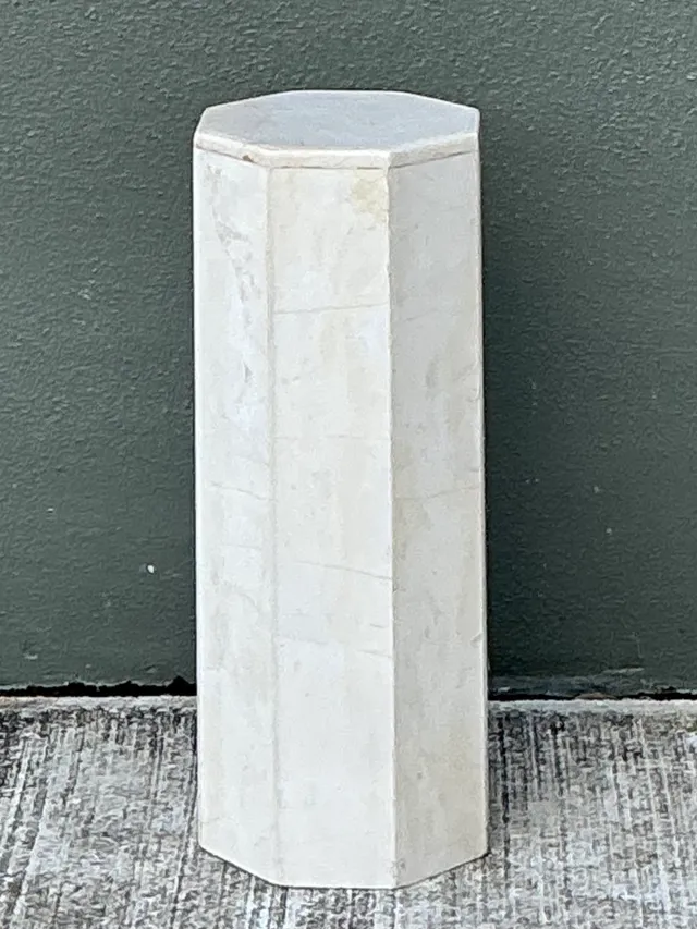 Vintage Small White Marble Hexagonal Pedestal — additional photo 2