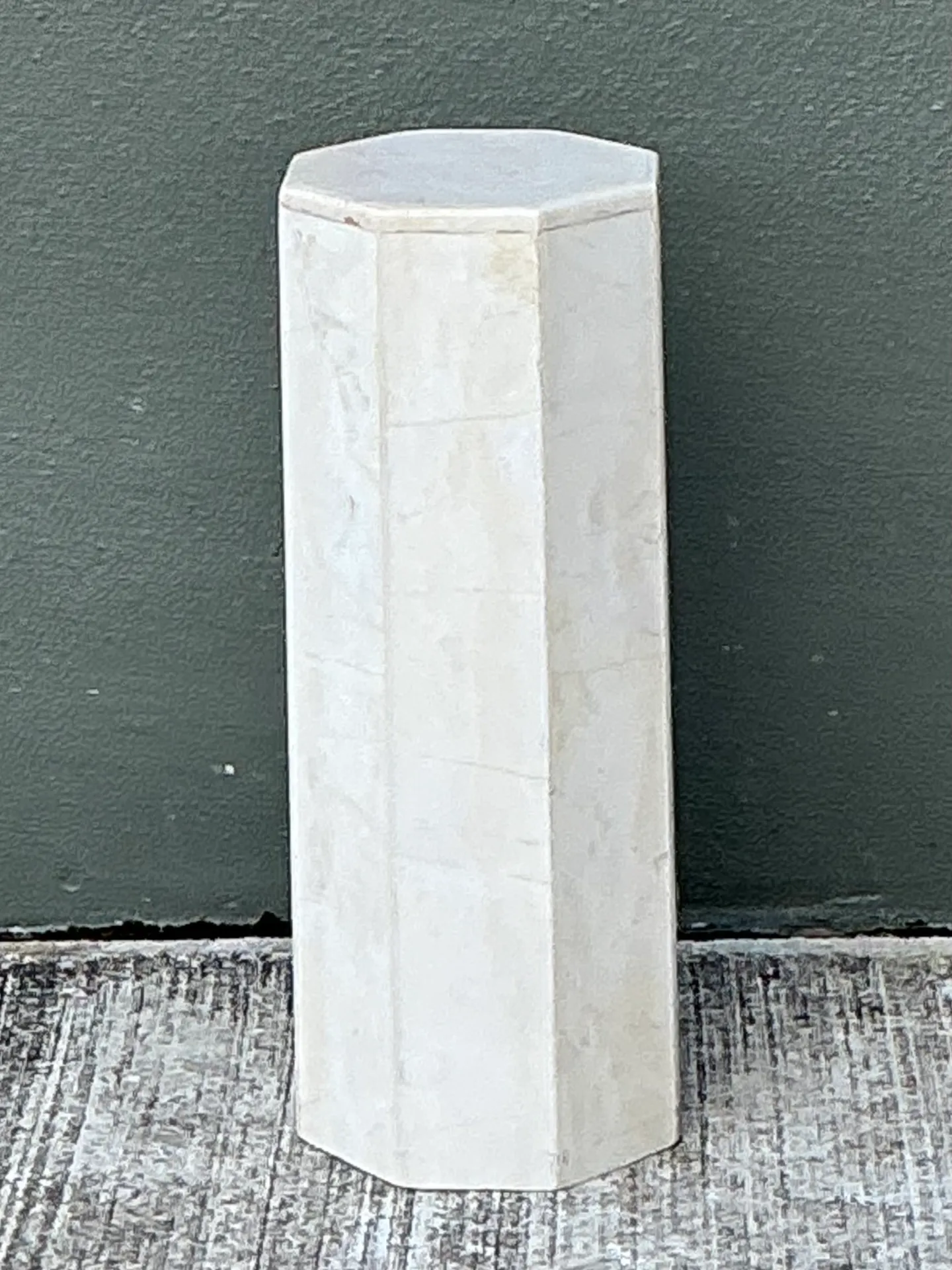 Vintage Small White Marble Hexagonal Pedestal — additional photo 3