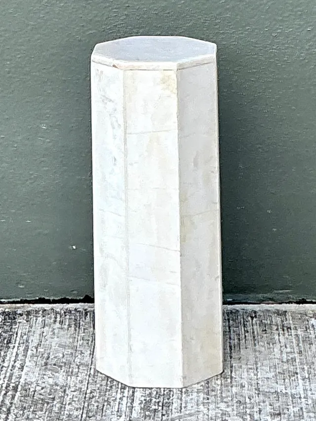 Vintage Small White Marble Hexagonal Pedestal — additional photo 4