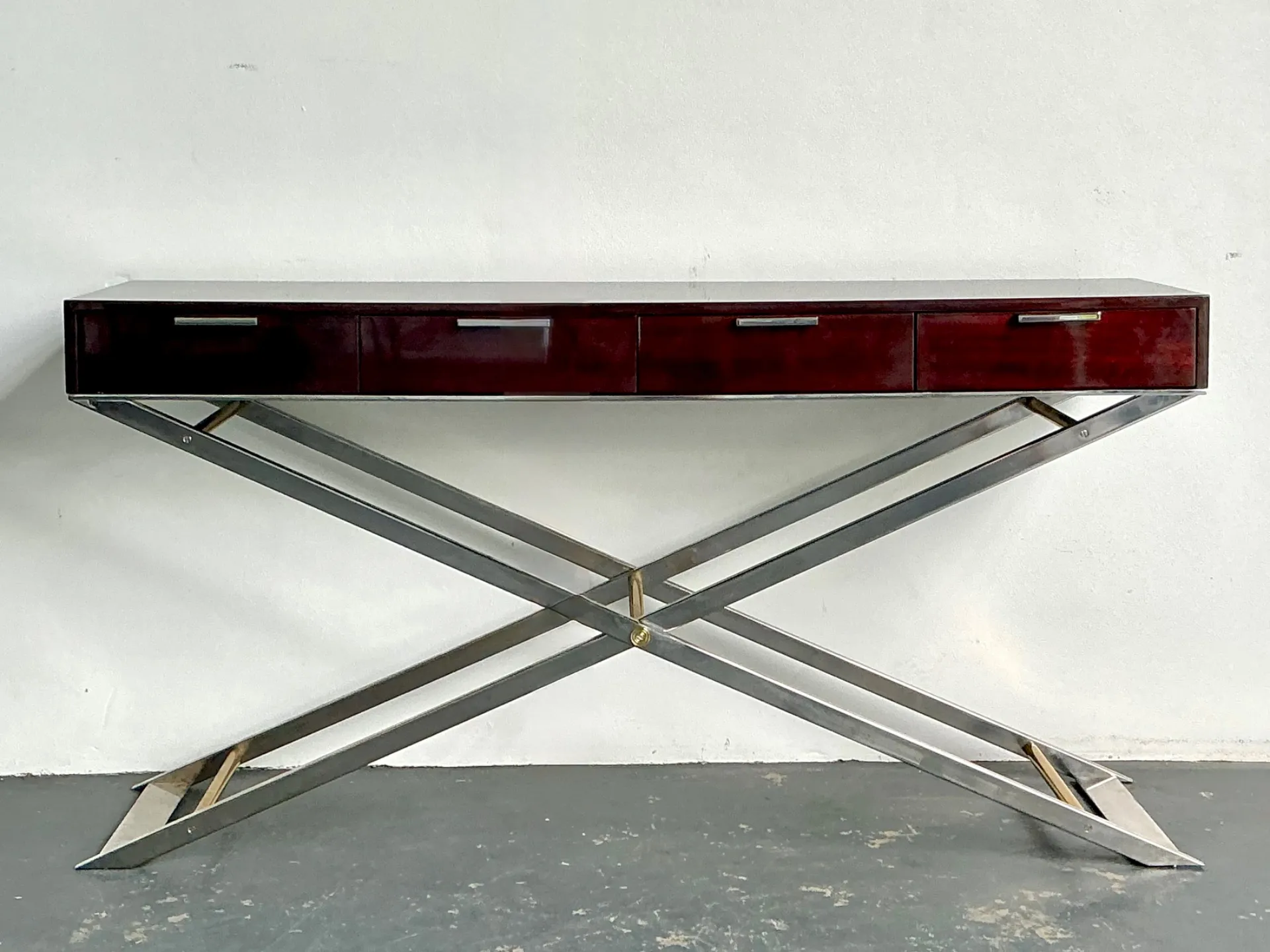 Vintage Chrome and Wood Console Table with Brass Accents — additional photo 2