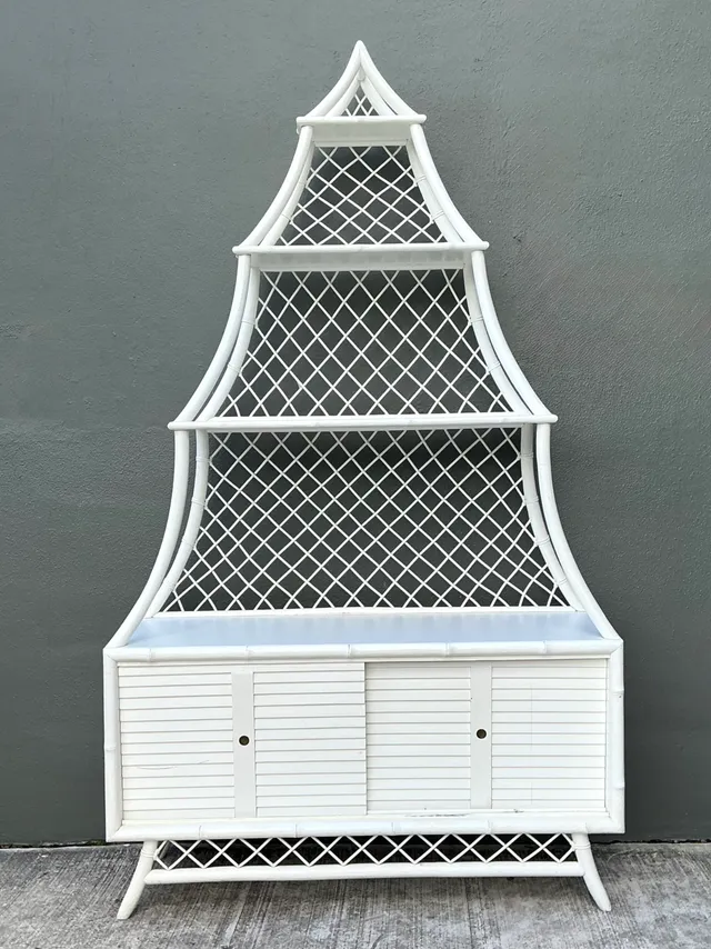 Vintage White Rattan Pagoda Etagere — additional photo 2