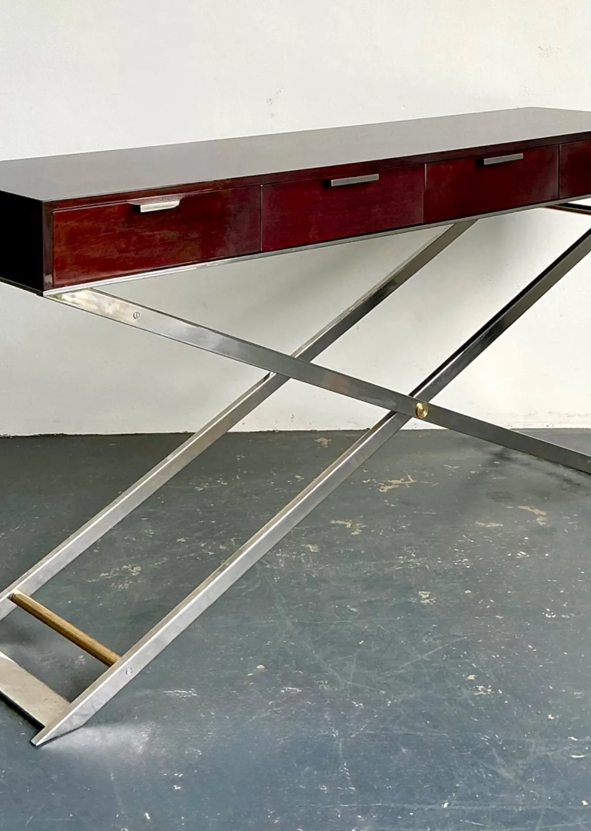 Vintage Chrome and Wood Console Table with Brass Accents — additional photo 8