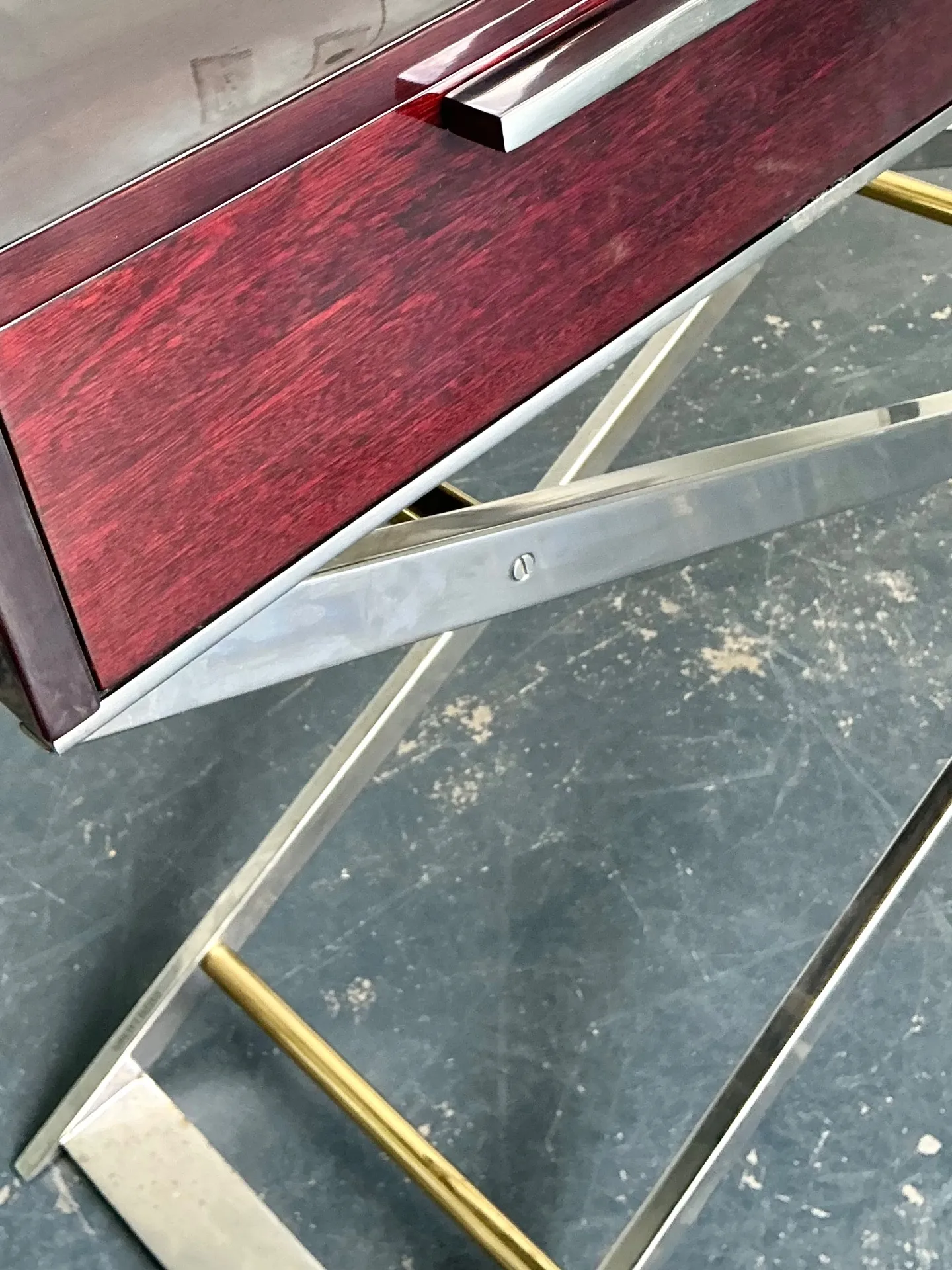 Vintage Chrome and Wood Console Table with Brass Accents — additional photo 3
