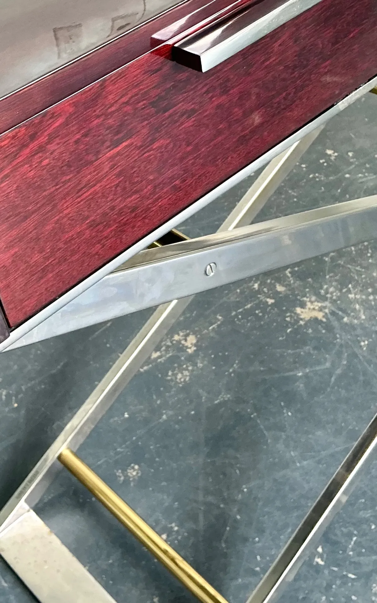 Vintage Chrome and Wood Console Table with Brass Accents — additional photo 3