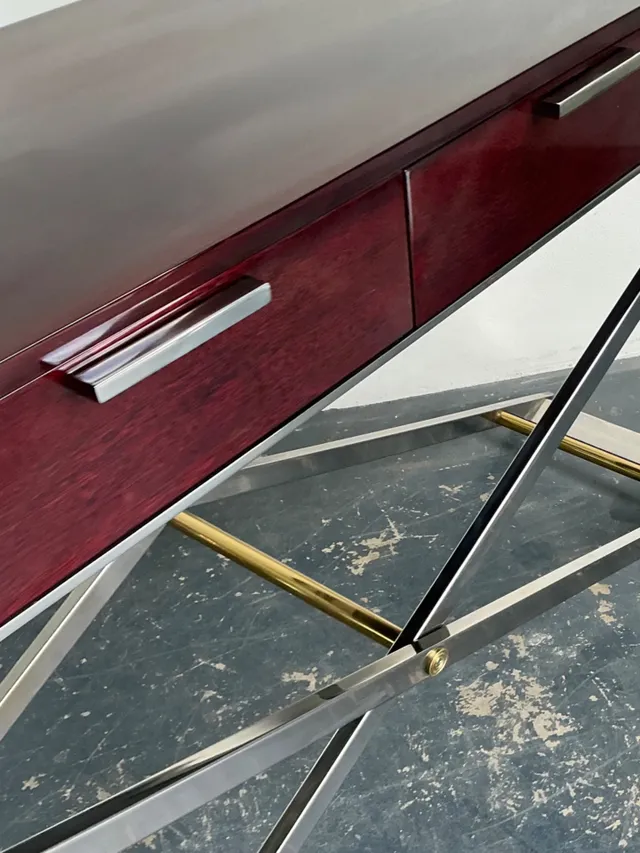 Vintage Chrome and Wood Console Table with Brass Accents — additional photo 1