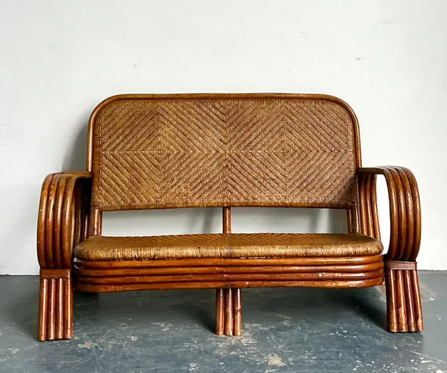 Vintage Woven Rattan Loveseat — additional photo 8