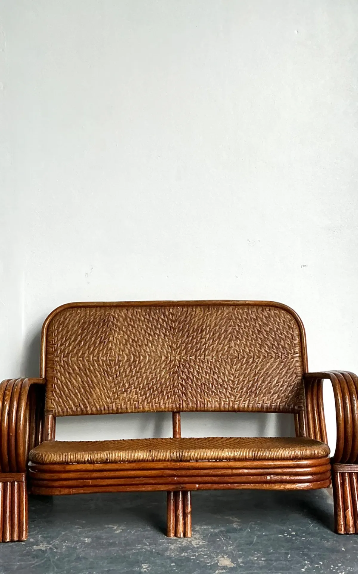 Vintage Woven Rattan Loveseat