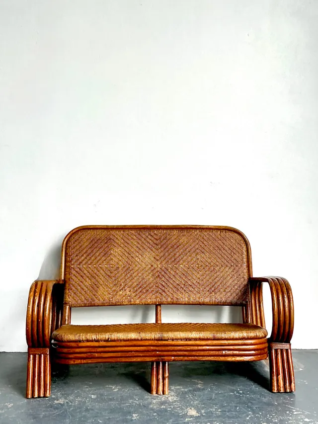 Vintage Woven Rattan Loveseat — additional photo 3