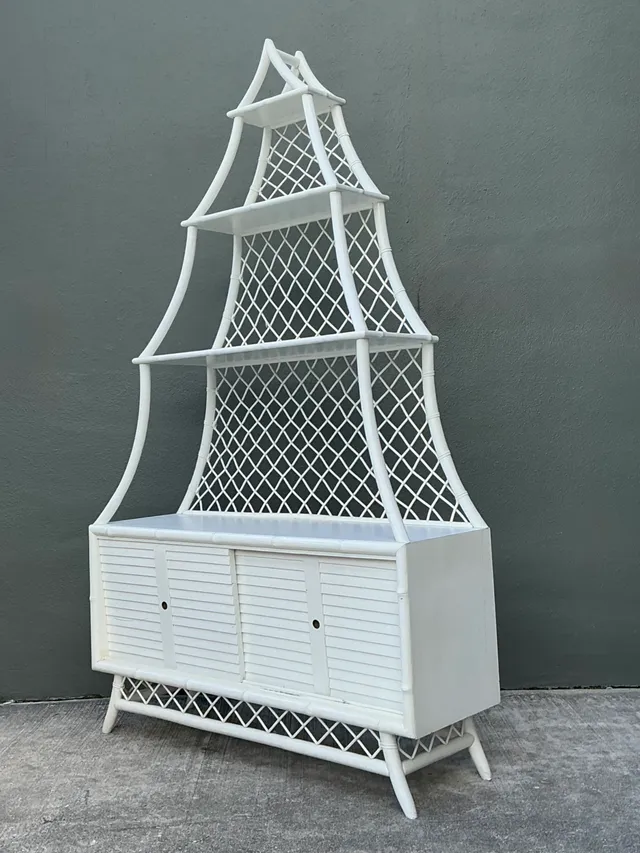 Vintage White Rattan Pagoda Etagere — additional photo 1