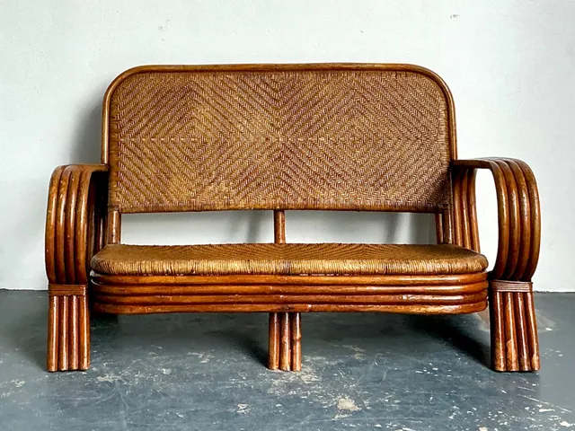 Vintage Woven Rattan Loveseat — additional photo 4