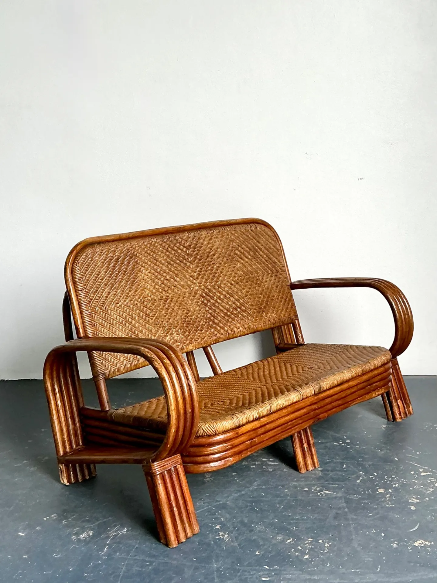 Vintage Woven Rattan Loveseat — additional photo 2
