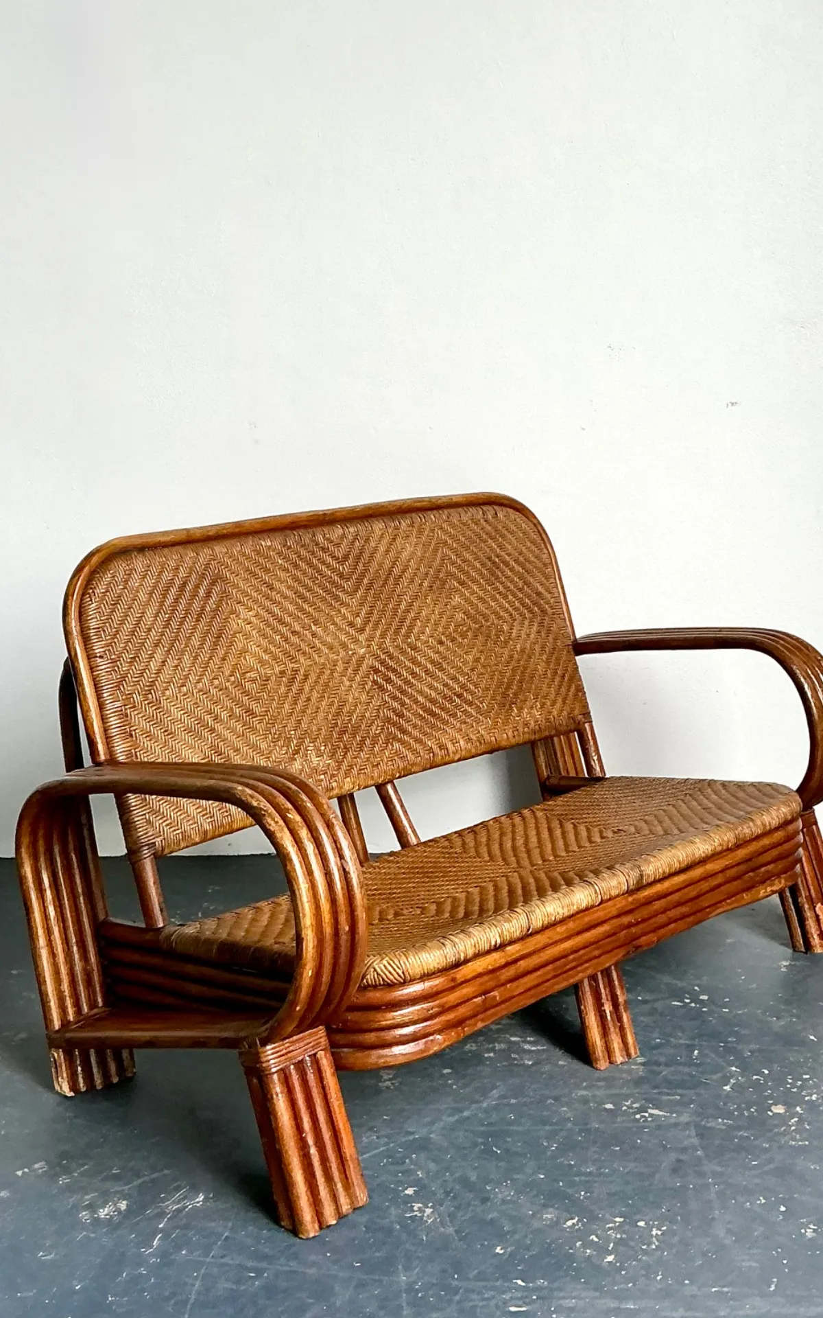 Vintage Woven Rattan Loveseat — additional photo 2