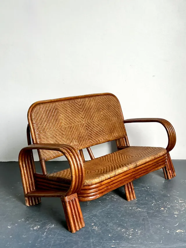 Vintage Woven Rattan Loveseat — additional photo 2
