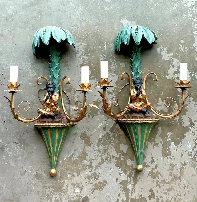 Vintage Regency Blackamoor Tole Sconces - A Pair — additional photo 3