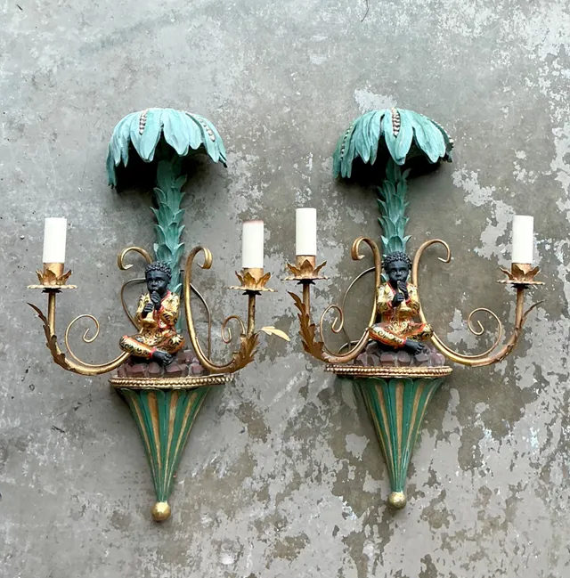 Vintage Regency Blackamoor Tole Sconces - A Pair — additional photo 5