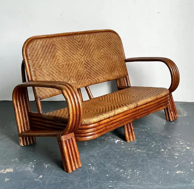 Vintage Woven Rattan Loveseat — additional photo 7