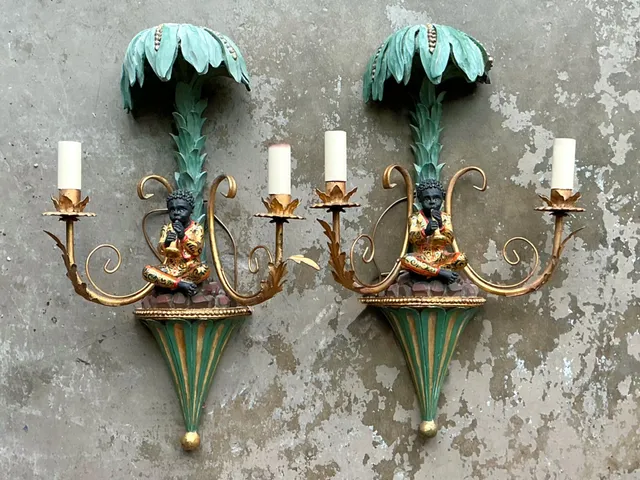 Vintage Regency Blackamoor Tole Sconces - A Pair — additional photo 4