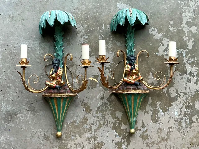 Vintage Regency Blackamoor Tole Sconces - A Pair — additional photo 2
