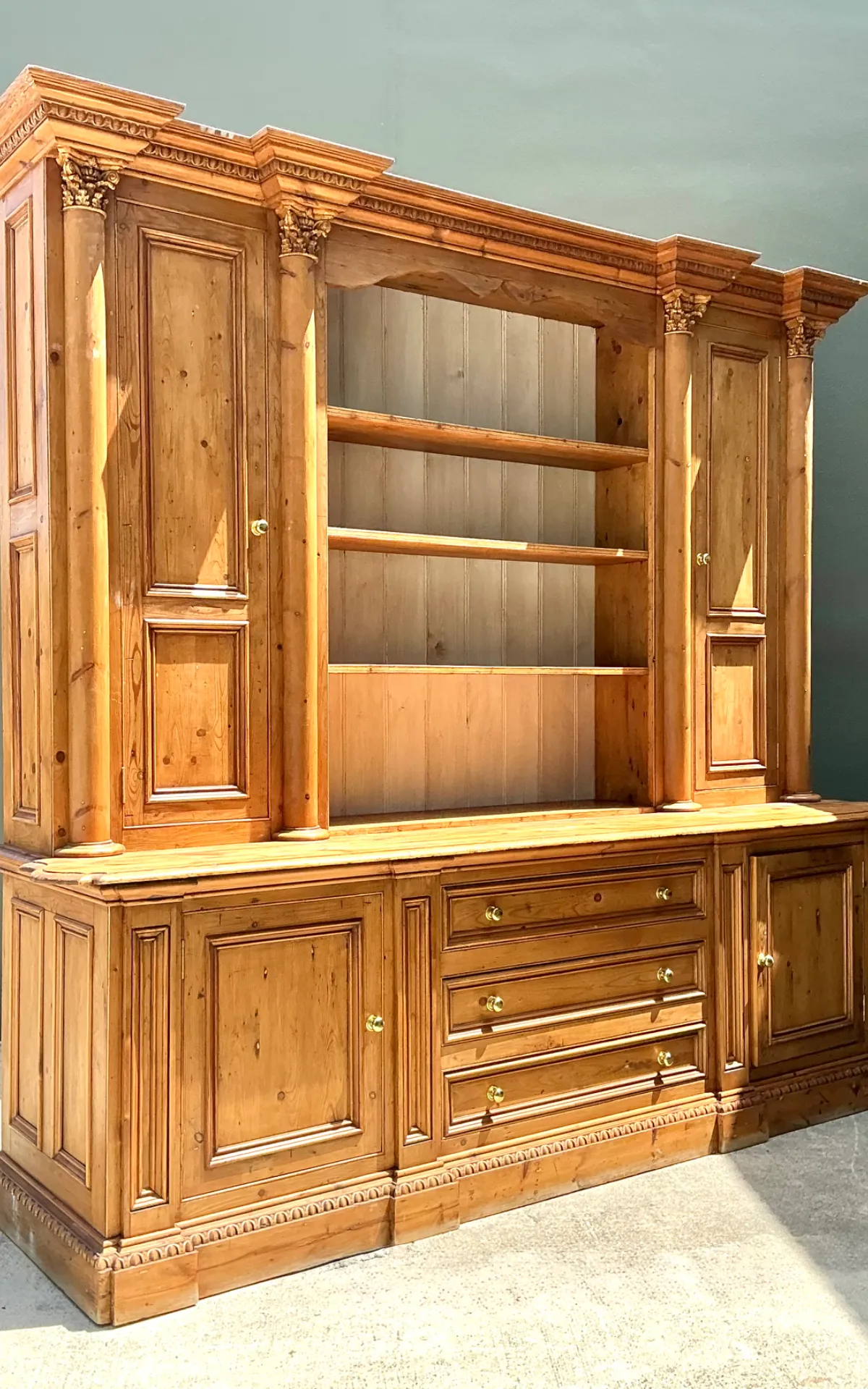 Vintage Monumental Rustic Pine Hutch - Top view