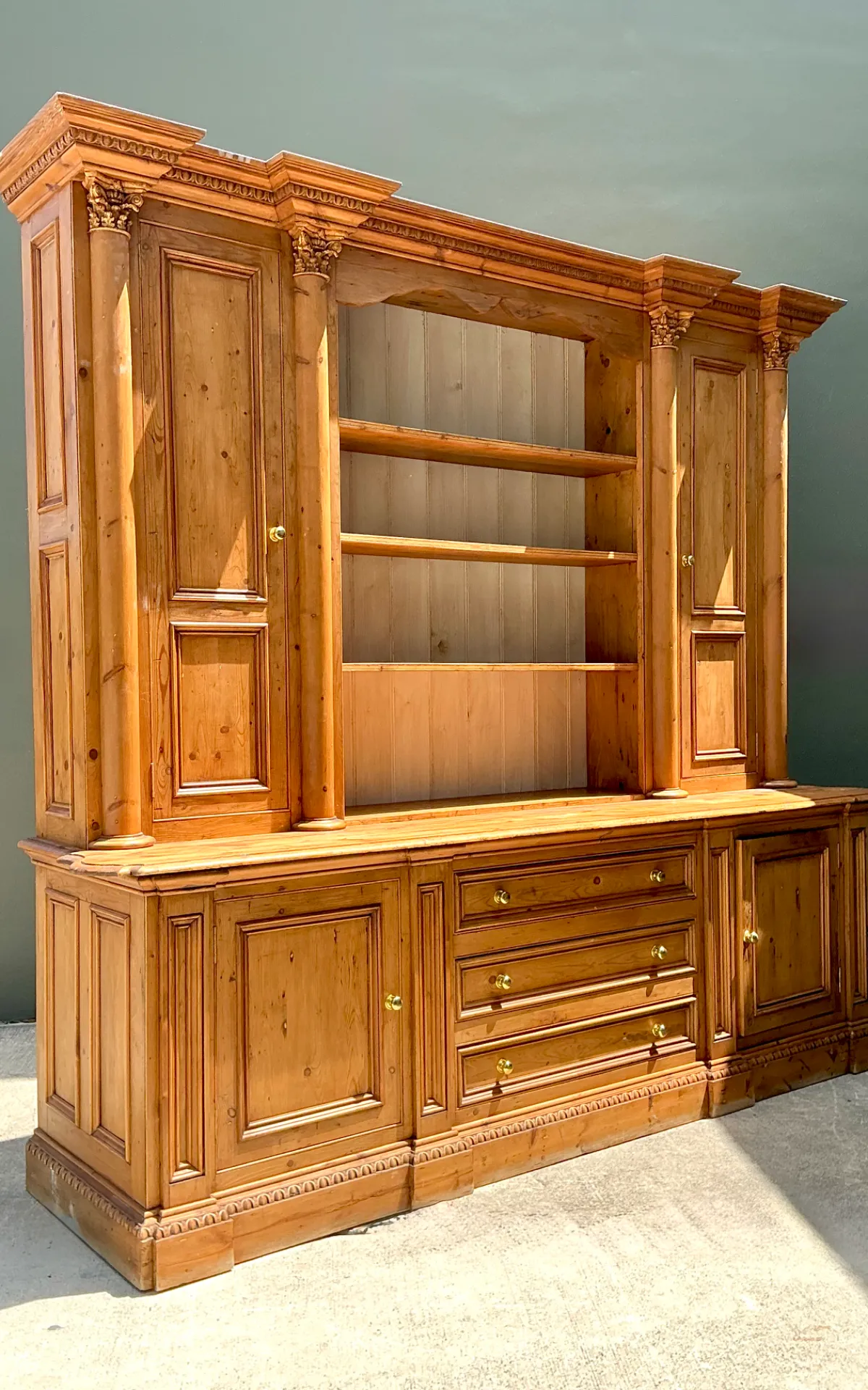 Vintage Monumental Rustic Pine Hutch - Close-up view