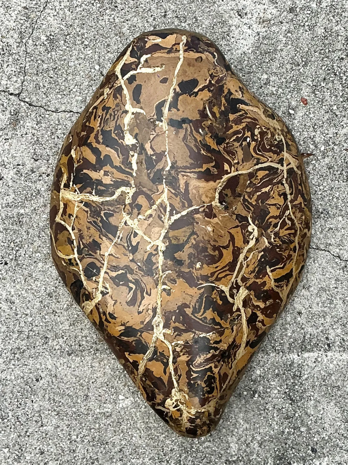 Vintage Italian Scagliola Pigmented Plaster Turtle Shell - Brown, 15.25W x 22.5H — additional photo 1
