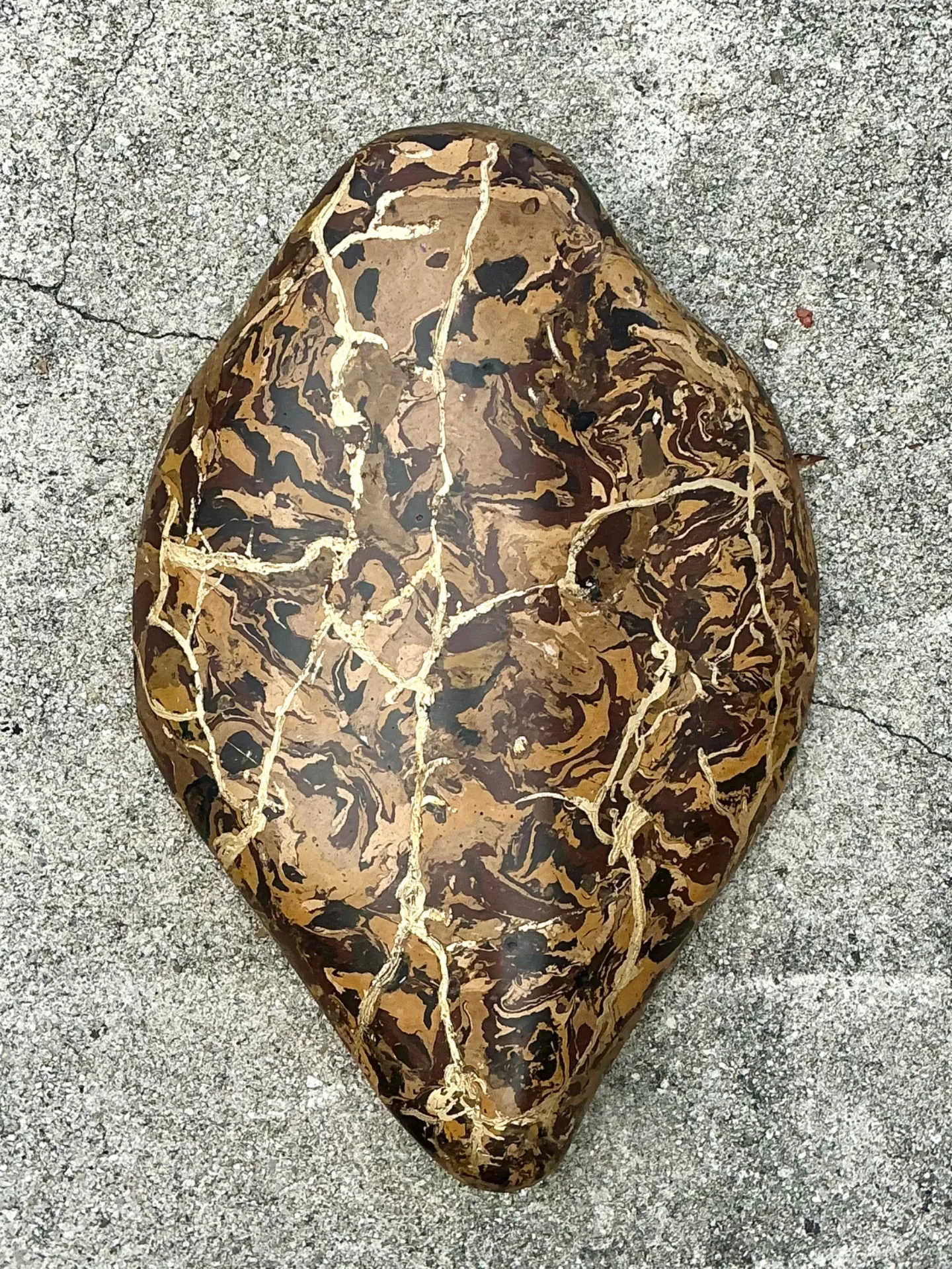 Vintage Italian Scagliola Pigmented Plaster Turtle Shell - Brown, 15.25W x 22.5H — additional photo 2