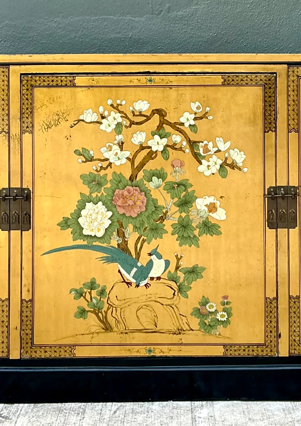 Vintage Chinoiserie Gilt Floral Dry Bar - Side view