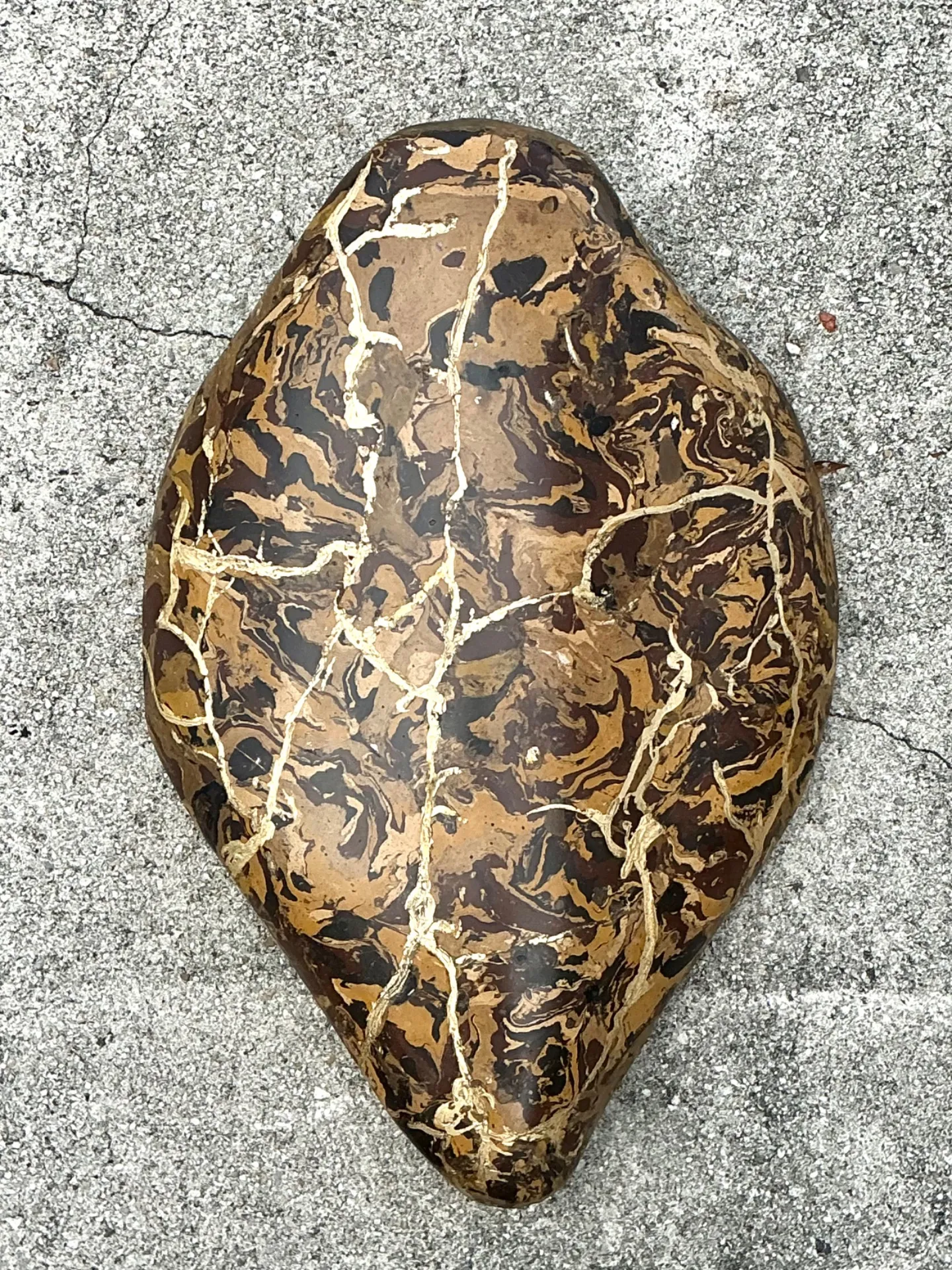 Vintage Italian Scagliola Pigmented Plaster Turtle Shell - Brown, 15.25W x 22.5H — additional photo 3
