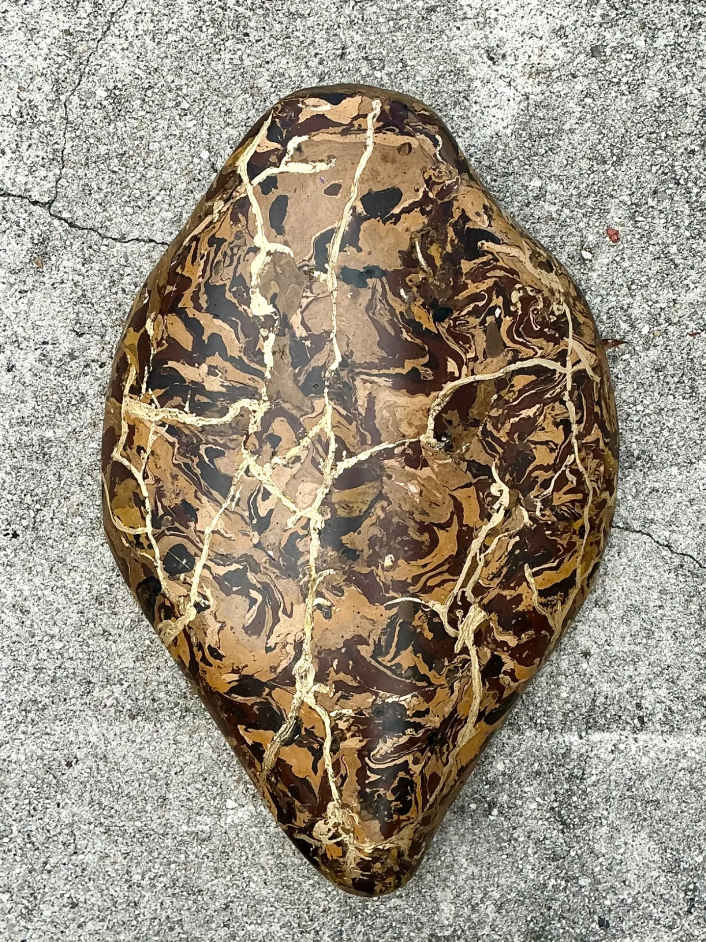 Vintage Italian Scagliola Pigmented Plaster Turtle Shell - Brown, 15.25W x 22.5H — additional photo 6