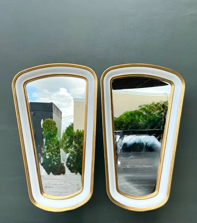 Vintage Gold Tipped White Lacquer Mirrors - Set of Two — additional photo 2