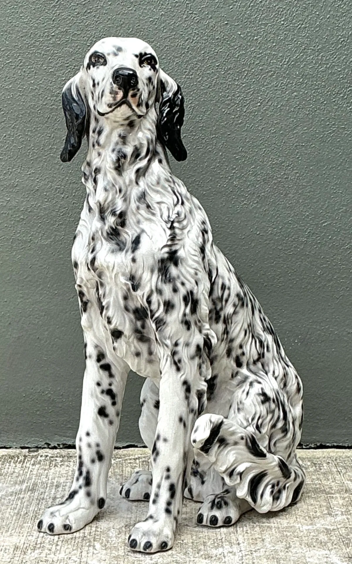 Vintage Italian Black and White Glazed Ceramic Dog Statue — additional photo 2