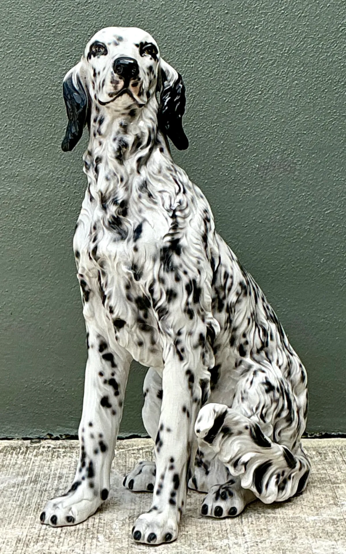 Vintage Italian Black and White Glazed Ceramic Dog Statue — additional photo 8