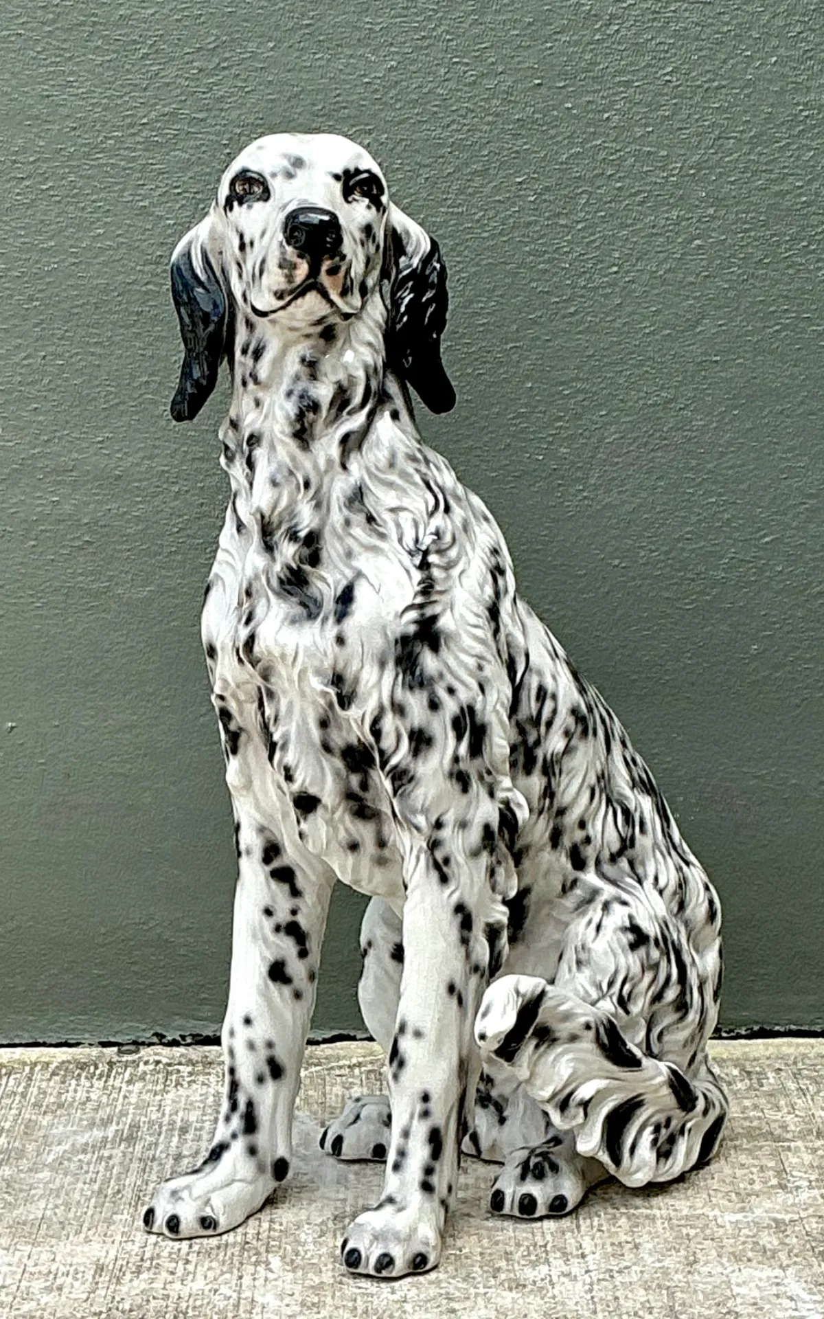 Vintage Italian Black and White Glazed Ceramic Dog Statue — additional photo 5