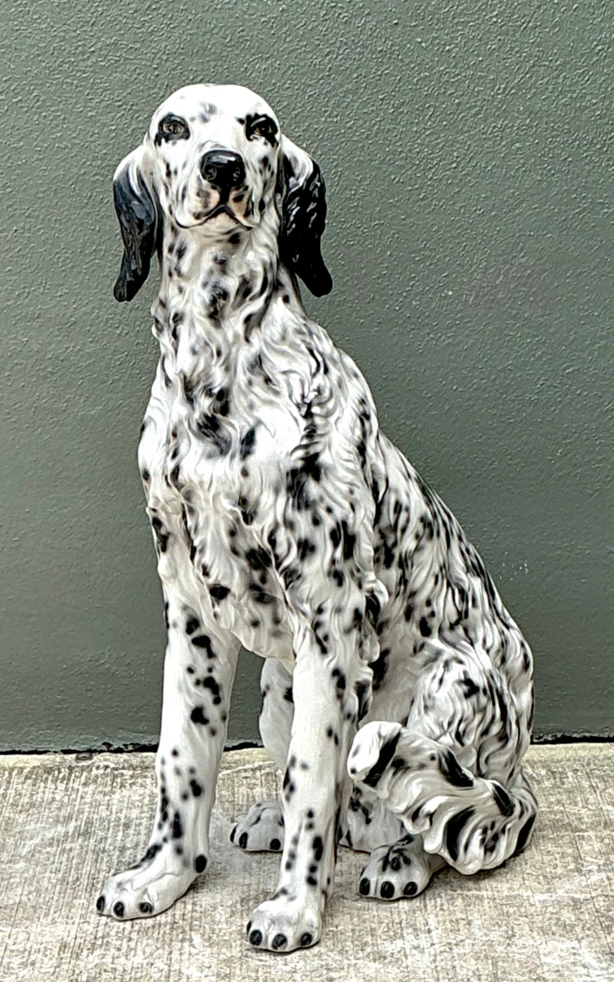 Vintage Italian Black and White Glazed Ceramic Dog Statue — additional photo 7